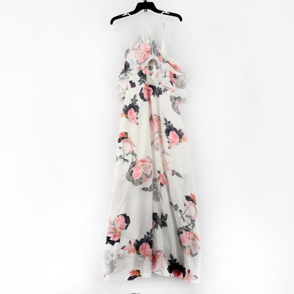 City Chic Dress 16W Womens Plus Maxi White Floral High-Low Cold-Shoulder V-Neck - Picture 2 of 8